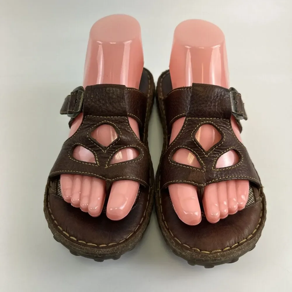 Born Judith‎ Sandal Brown Leather Slip On Cushioned Buckle Lug Sole Y2K Womens 8